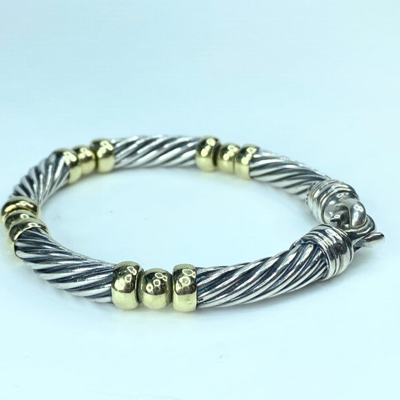 David Yurman Two-Tone Metro Cable Station Sterling 14K buckle bracelet JR9851 - Picture 4 of 8